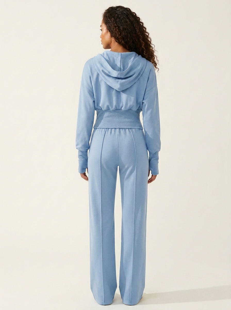 VelouraAvenue Zip-Up Hoodie Set - Light Blue - Image 6