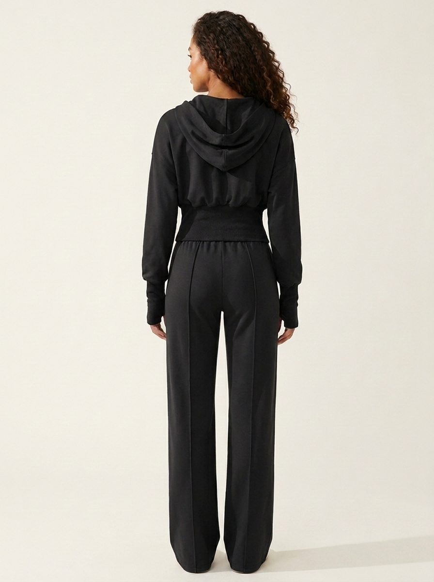 VelouraAvenue Zip-Up Hoodie Set - Black - Image 9