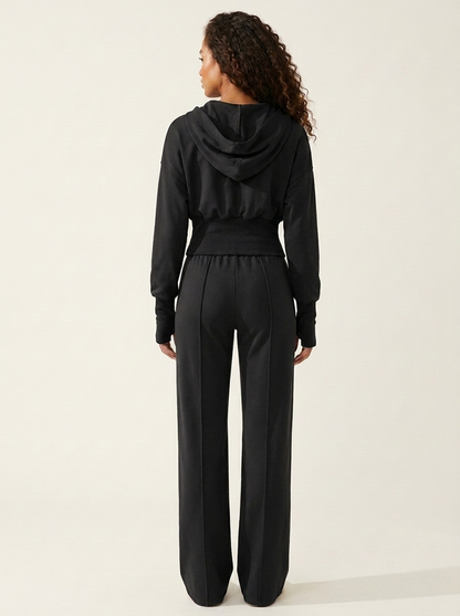 VelouraAvenue Zip-Up Hoodie Set - Black - Image 9