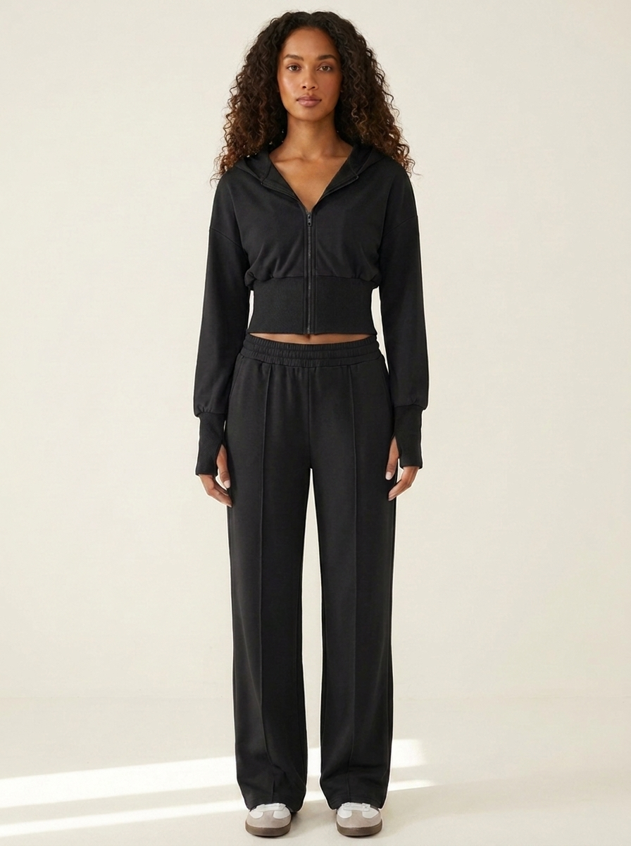 VelouraAvenue Zip-Up Hoodie Set - Black - Image 7