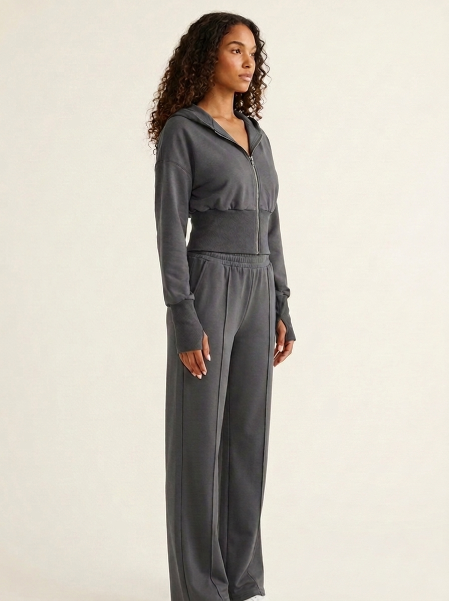 VelouraAvenue Zip-Up Hoodie Set - Dark Gray - Image 2
