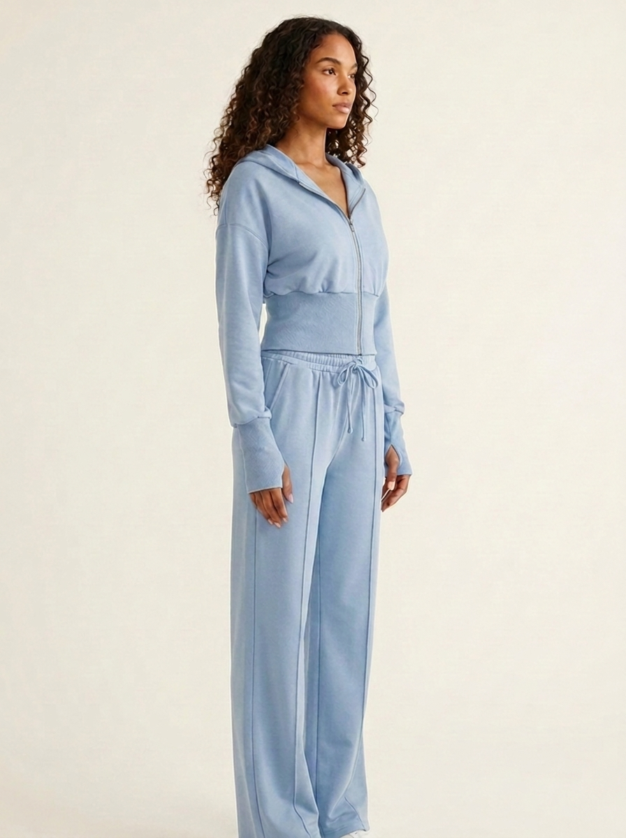VelouraAvenue Zip-Up Hoodie Set - Light Blue - Image 5