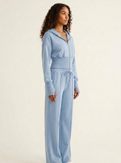 VelouraAvenue Zip-Up Hoodie Set - Light Blue - Image 5