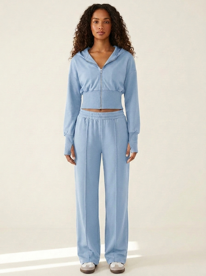 VelouraAvenue Zip-Up Hoodie Set - Light Blue - Image 4