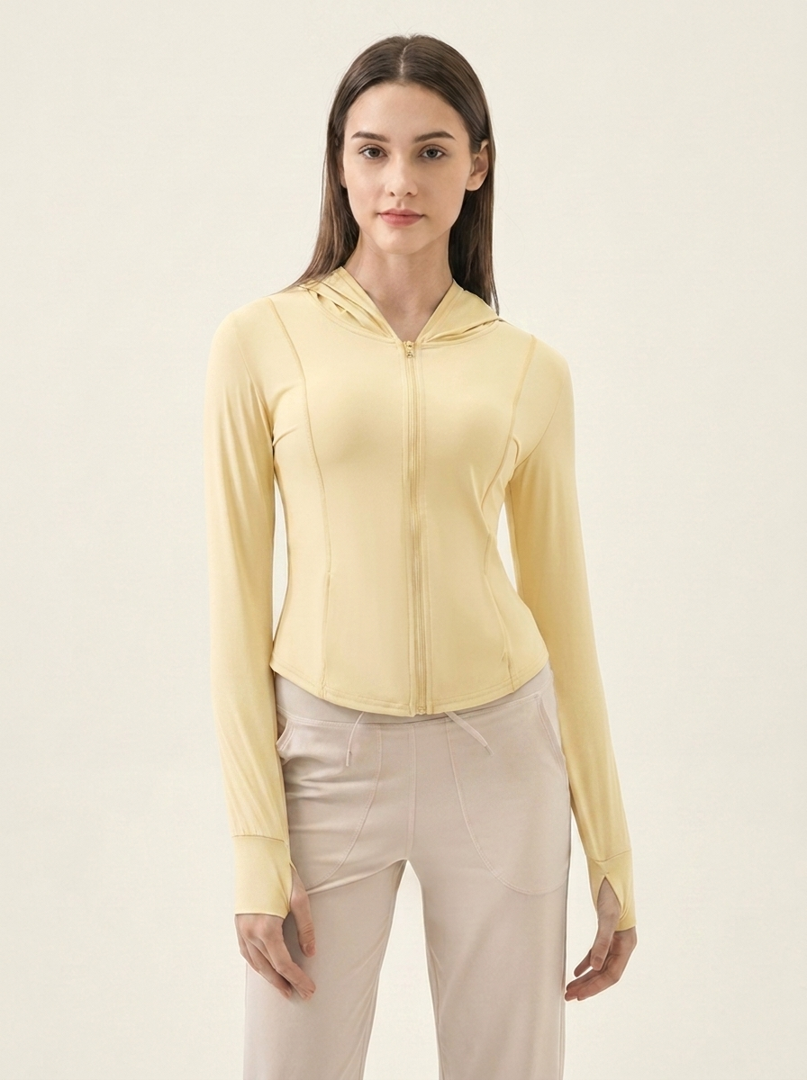 VelouraAvenue Hooded Active Jacket - Light Yellow - Image 4