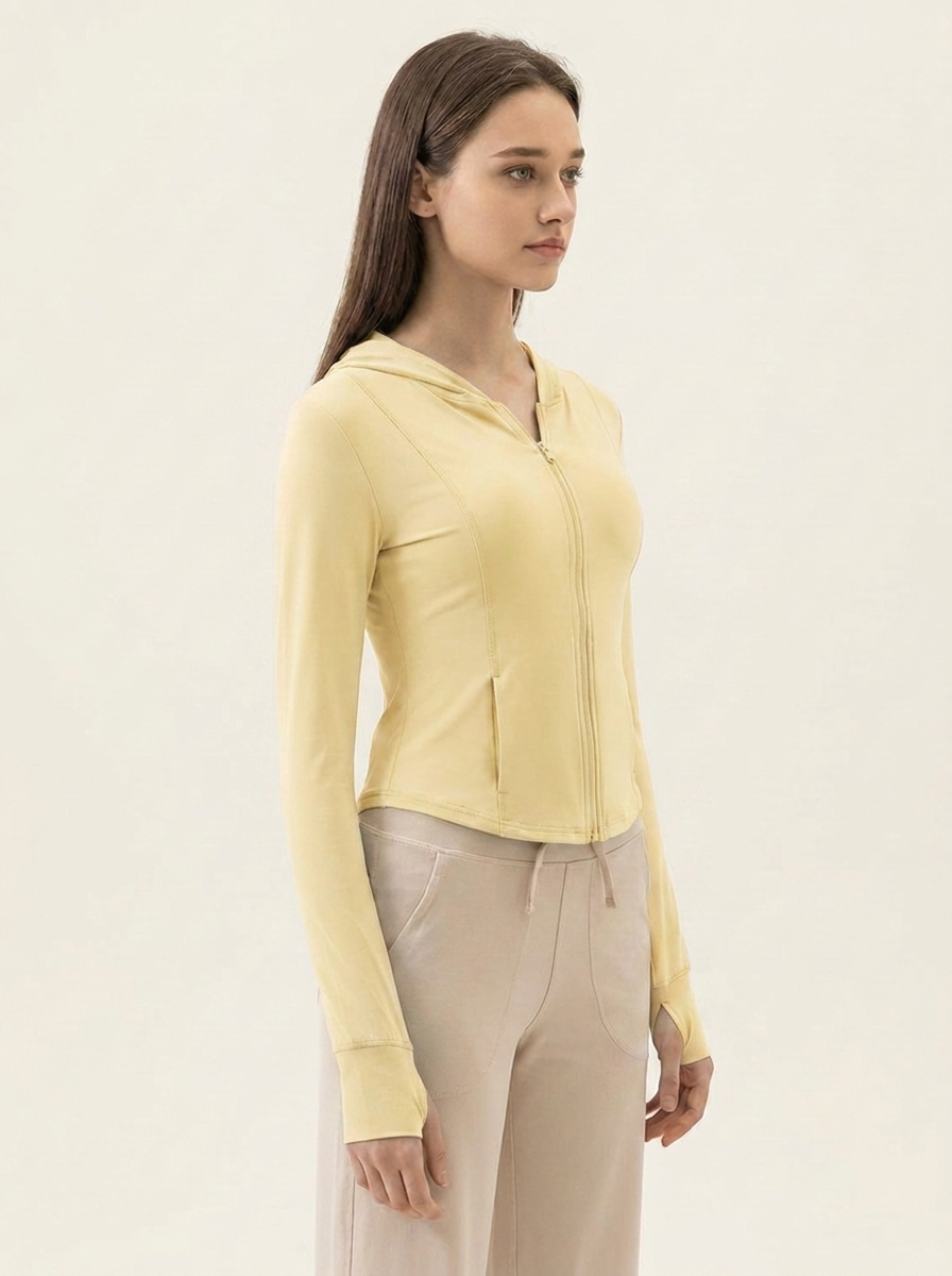 VelouraAvenue Hooded Active Jacket - Light Yellow - Image 5