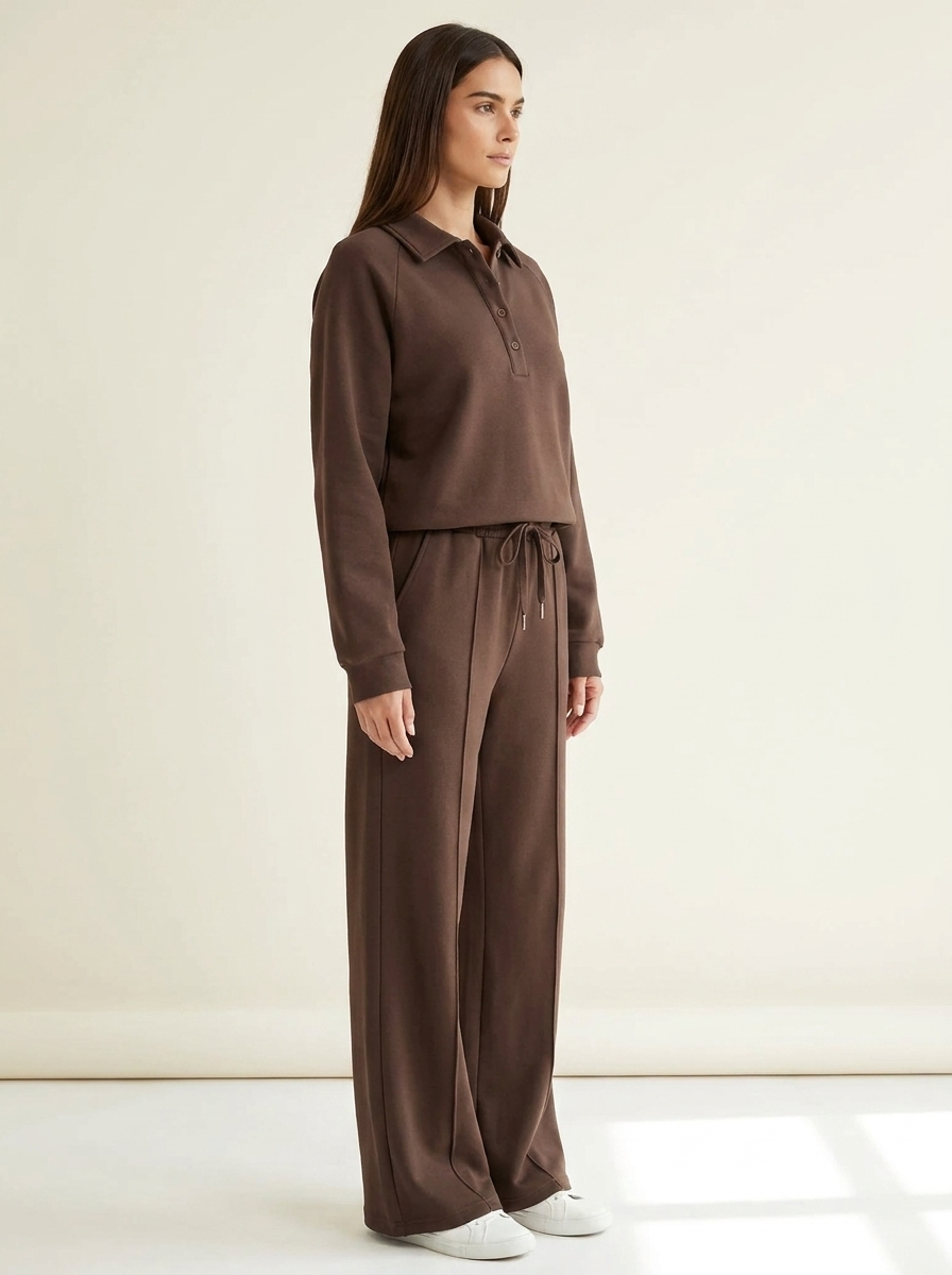VelouraAvenue Collared Sweatshirt Set - Brown - Side