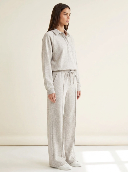 VelouraAvenue Collared Sweatshirt Set - Light Gray - Side