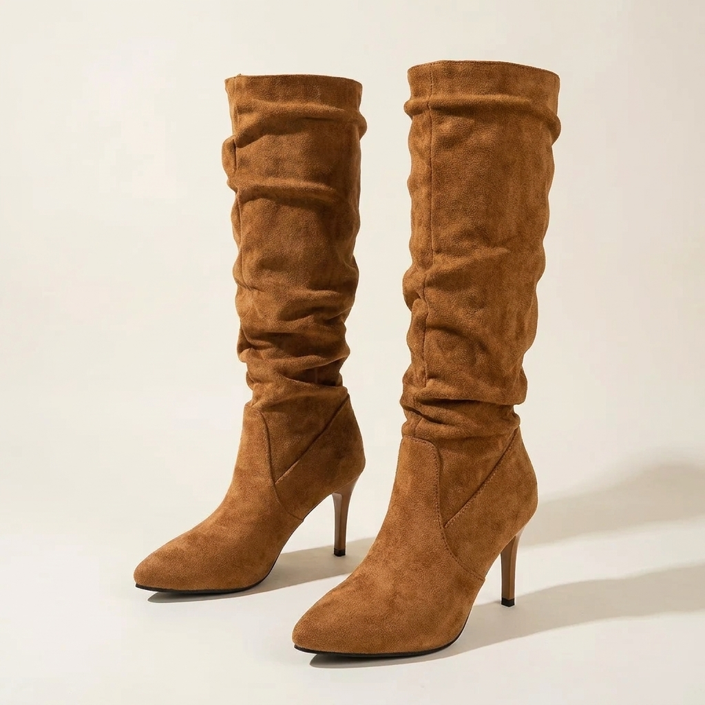 VelouraAvenue Point Toe Stiletto Boots - Brown - Pair Front