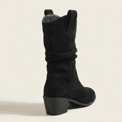 VelouraAvenue Suede Block Heels Boots - Black - Back