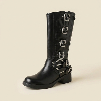 VelouraAvenue Round Toe Block Heels Boots - Black - Single Front