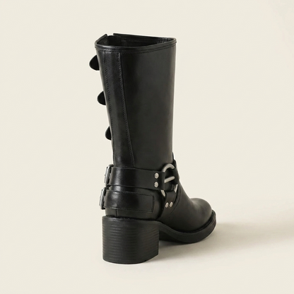 VelouraAvenue Round Toe Block Heels Boots - Black - Back