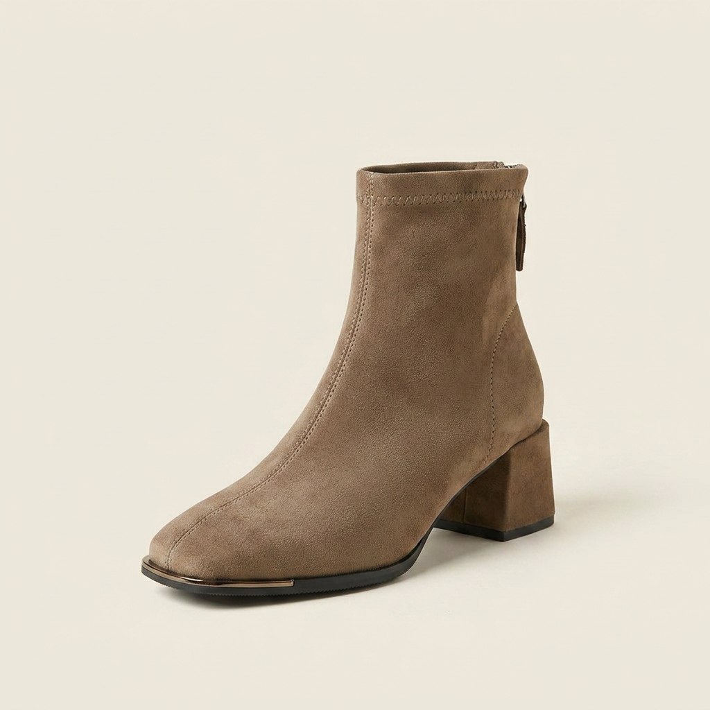 VelouraAvenue Square Toe Block Heels Boots - Khaki - Single Front