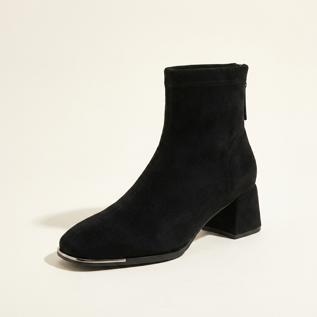 VelouraAvenue Square Toe Block Heels Boots - Black - Single Front