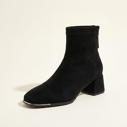 VelouraAvenue Square Toe Block Heels Boots - Black - Single Front