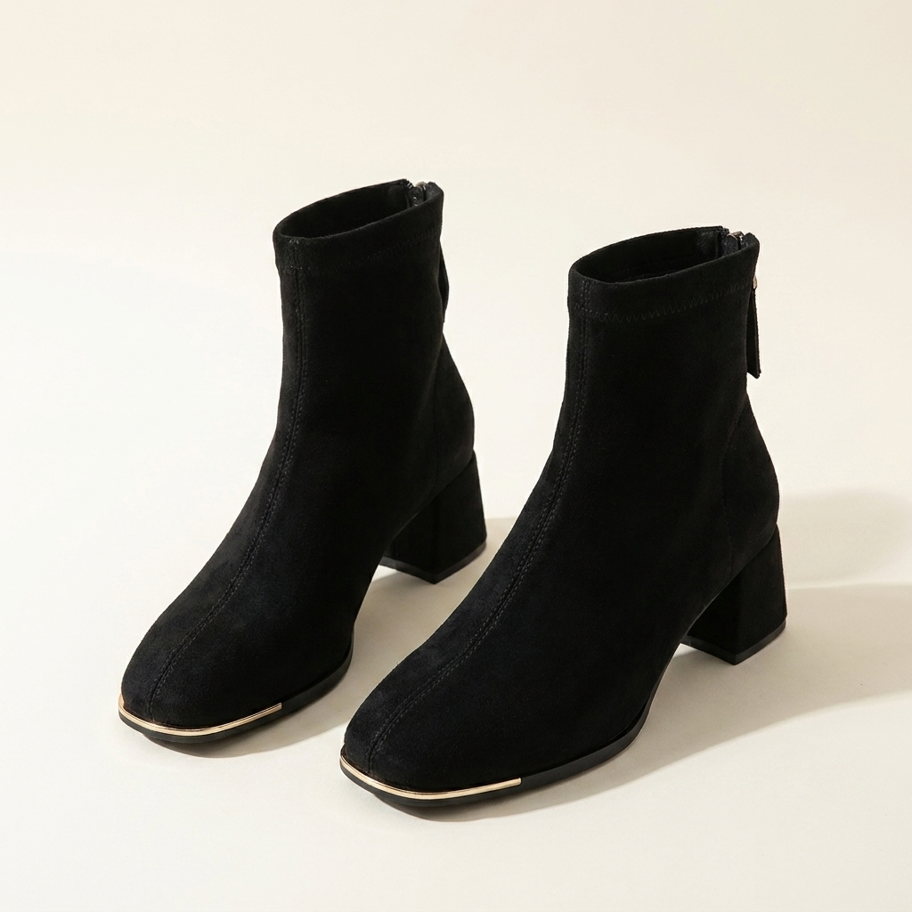 VelouraAvenue Square Toe Block Heels Boots - Black - Pair Front