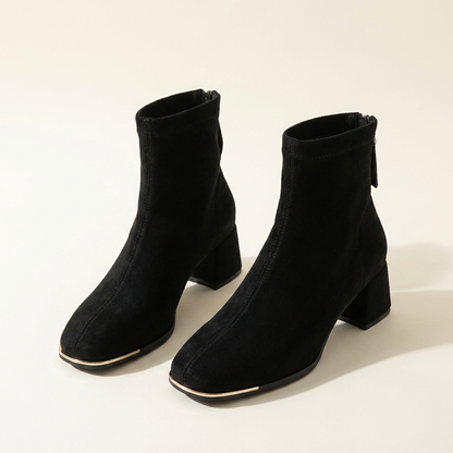 VelouraAvenue Square Toe Block Heels Boots - Black - Pair Front