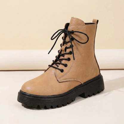 VelouraAvenue Lace-Up Ankle Combat Boots - Khaki - Single Front
