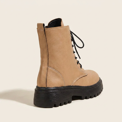 VelouraAvenue Lace-Up Ankle Combat Boots - Khaki - Back