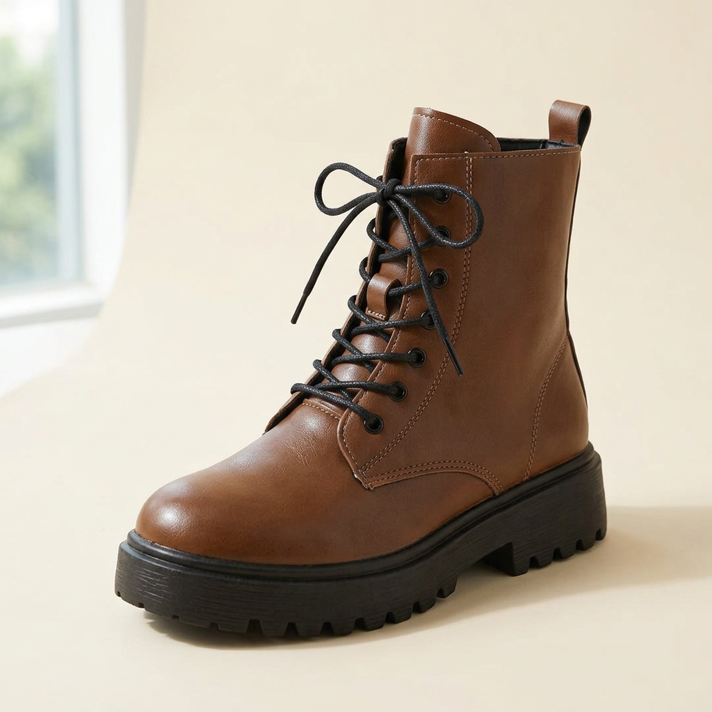 VelouraAvenue Lace-Up Ankle Combat Boots - Brown - Single Front