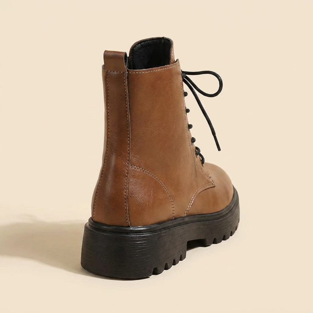 VelouraAvenue Lace-Up Ankle Combat Boots - Brown - Back