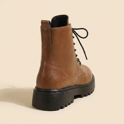 VelouraAvenue Lace-Up Ankle Combat Boots - Brown - Back