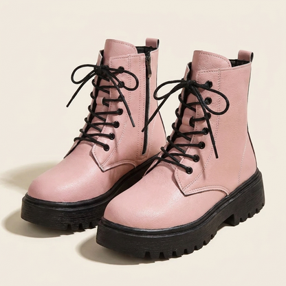 VelouraAvenue Lace-Up Ankle Combat Boots - Pink - Pair Front