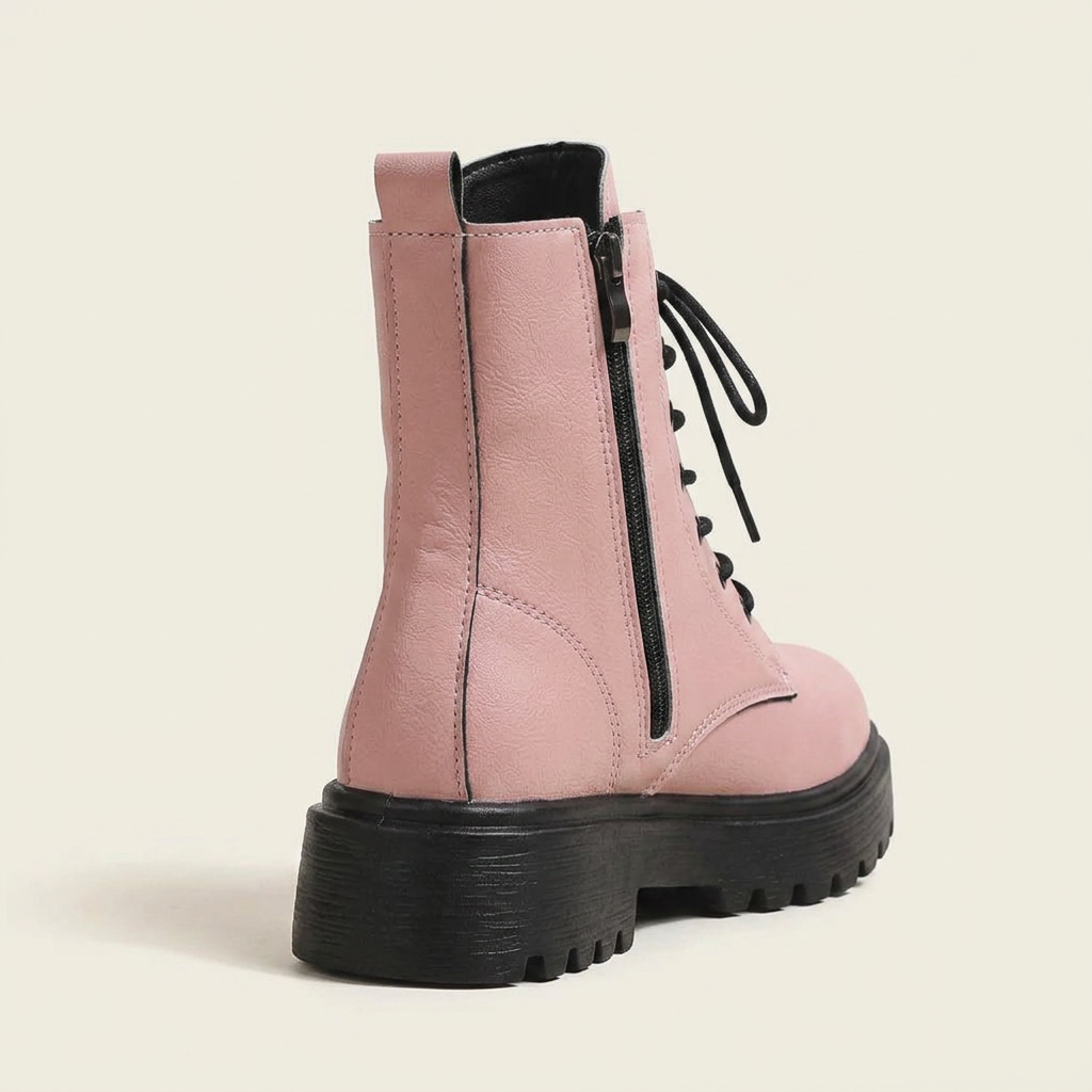 VelouraAvenue Lace-Up Ankle Combat Boots - Pink - Back