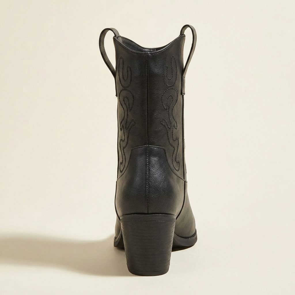 VelouraAvenue Point Toe Block Heels Boots - Black - Back