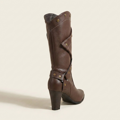 VelouraAvenue Point Toe Block Heels Boots - Brown - Back