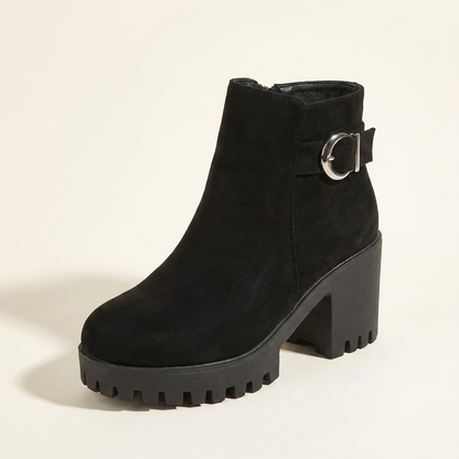 VelouraAvenue Round Toe Block Heels Boots - Black - Single Front