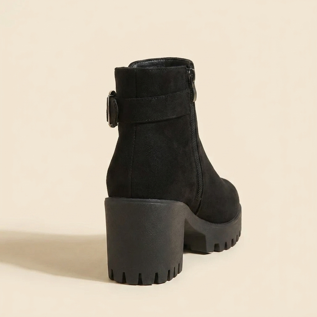VelouraAvenue Round Toe Block Heels Boots - Black - Back