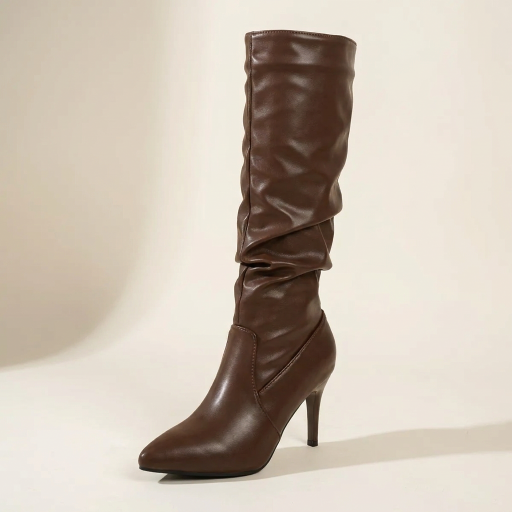 VelouraAvenue Point Toe Stiletto Boots - Brown - Single Front