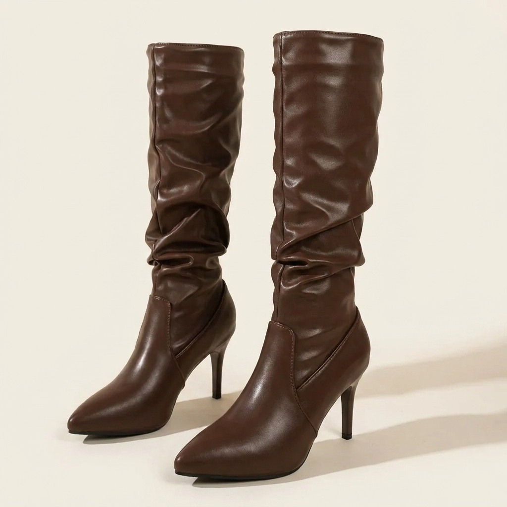 VelouraAvenue Point Toe Stiletto Boots - Brown - Front