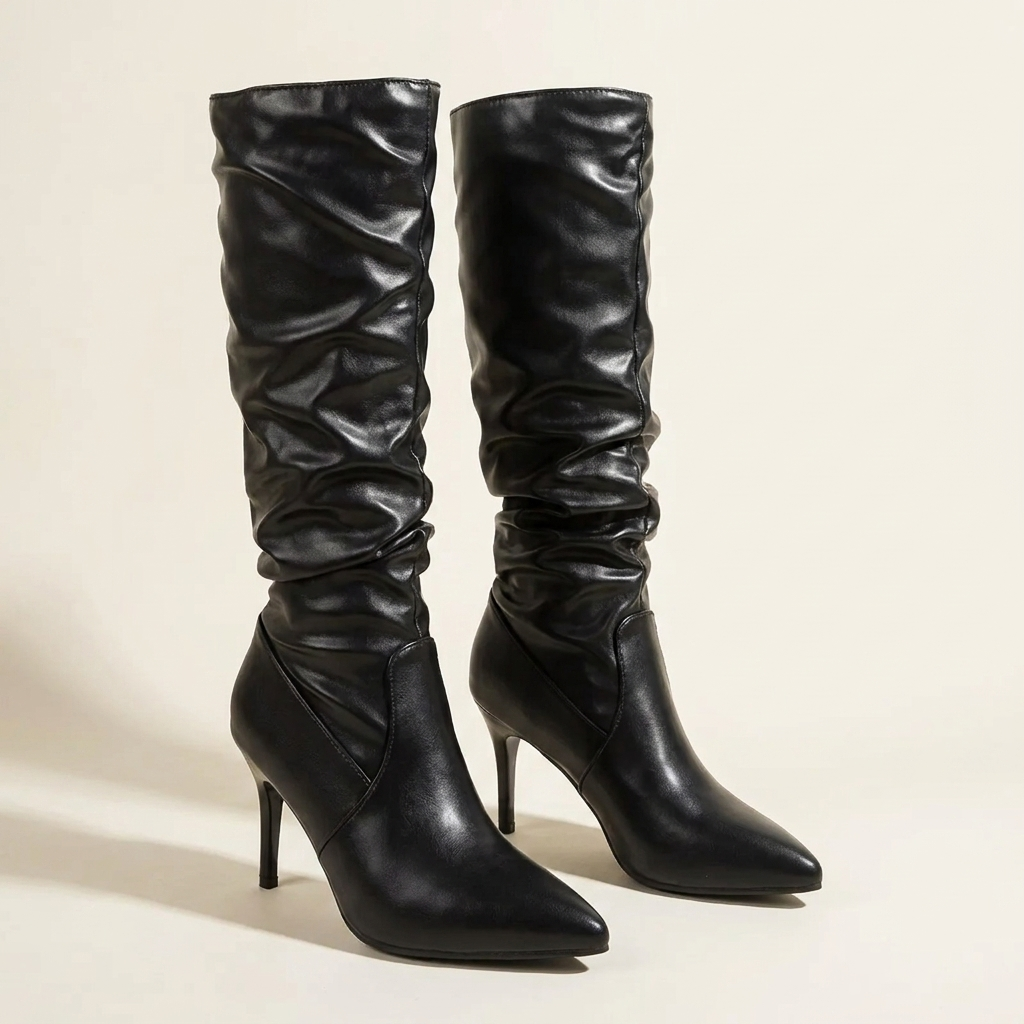VelouraAvenue Point Toe Stiletto Boots - Black - Front