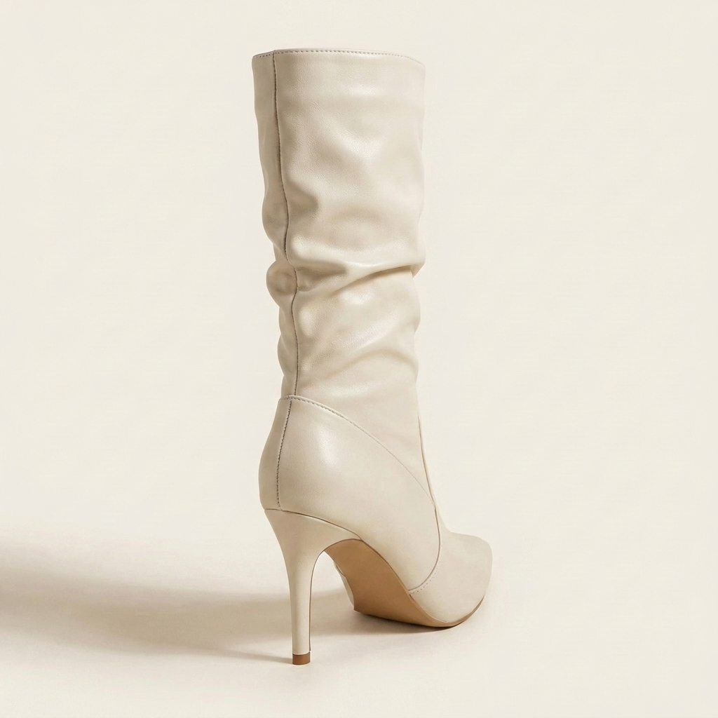 VelouraAvenue Point Toe Stiletto Boots - Off White - Back