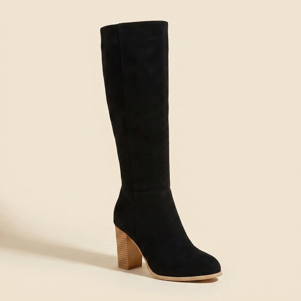 VelouraAvenue Point Toe Block Heels Boots - Black - Single Front