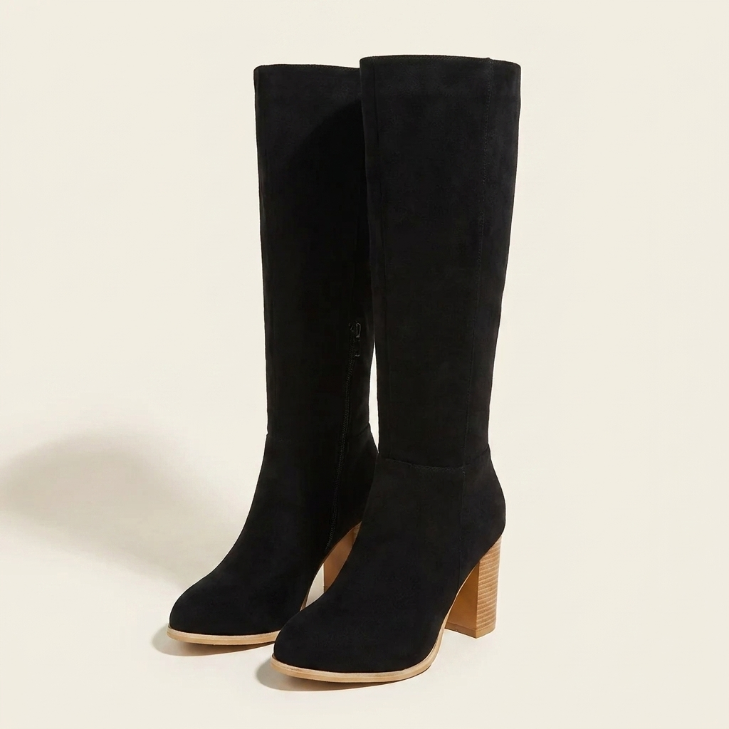 VelouraAvenue Point Toe Block Heels Boots - Black - Front