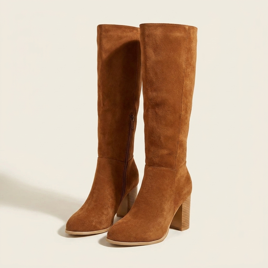VelouraAvenue Point Toe Block Heels Boots - Brown - Front