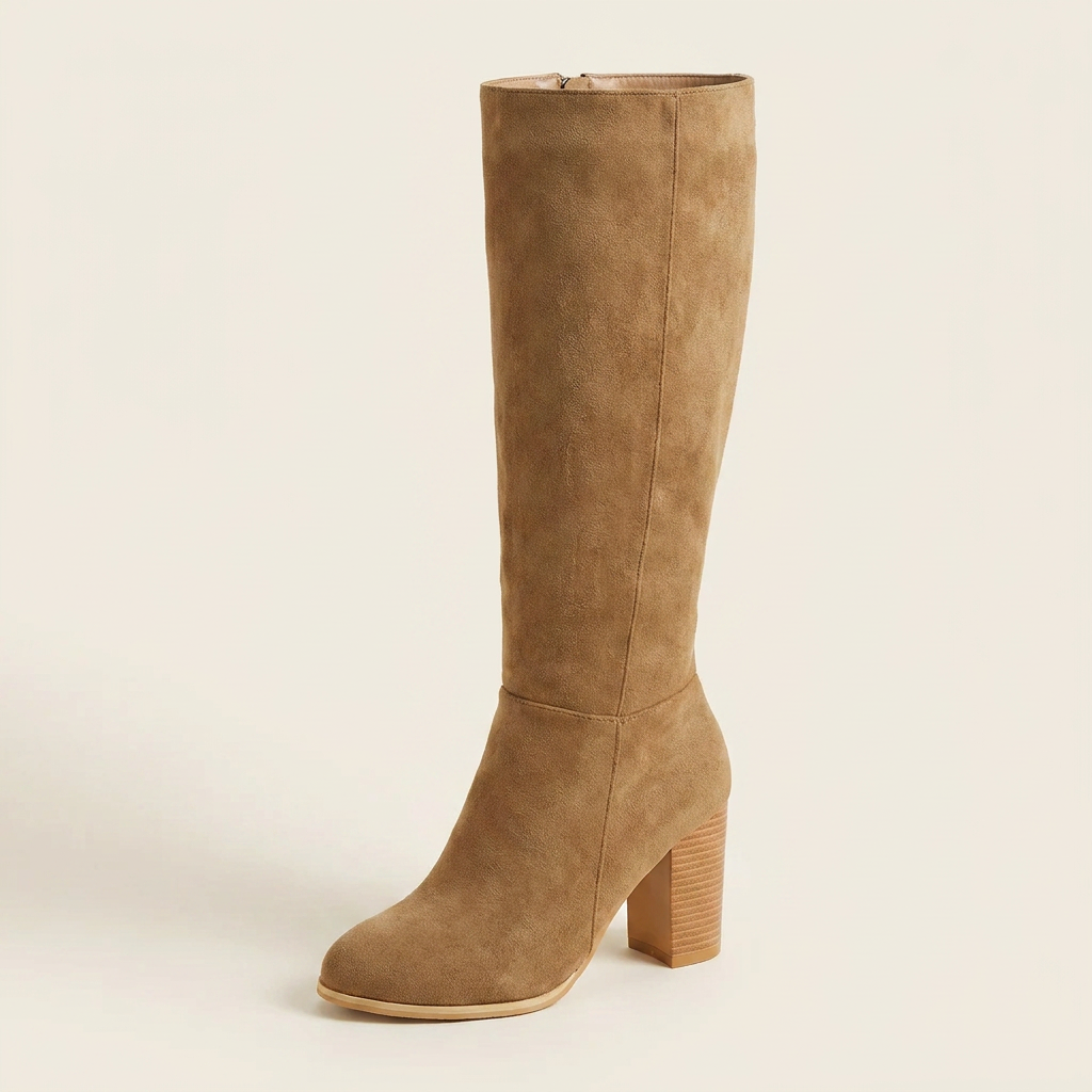 VelouraAvenue Point Toe Block Heels Boots - Khaki - Single Front
