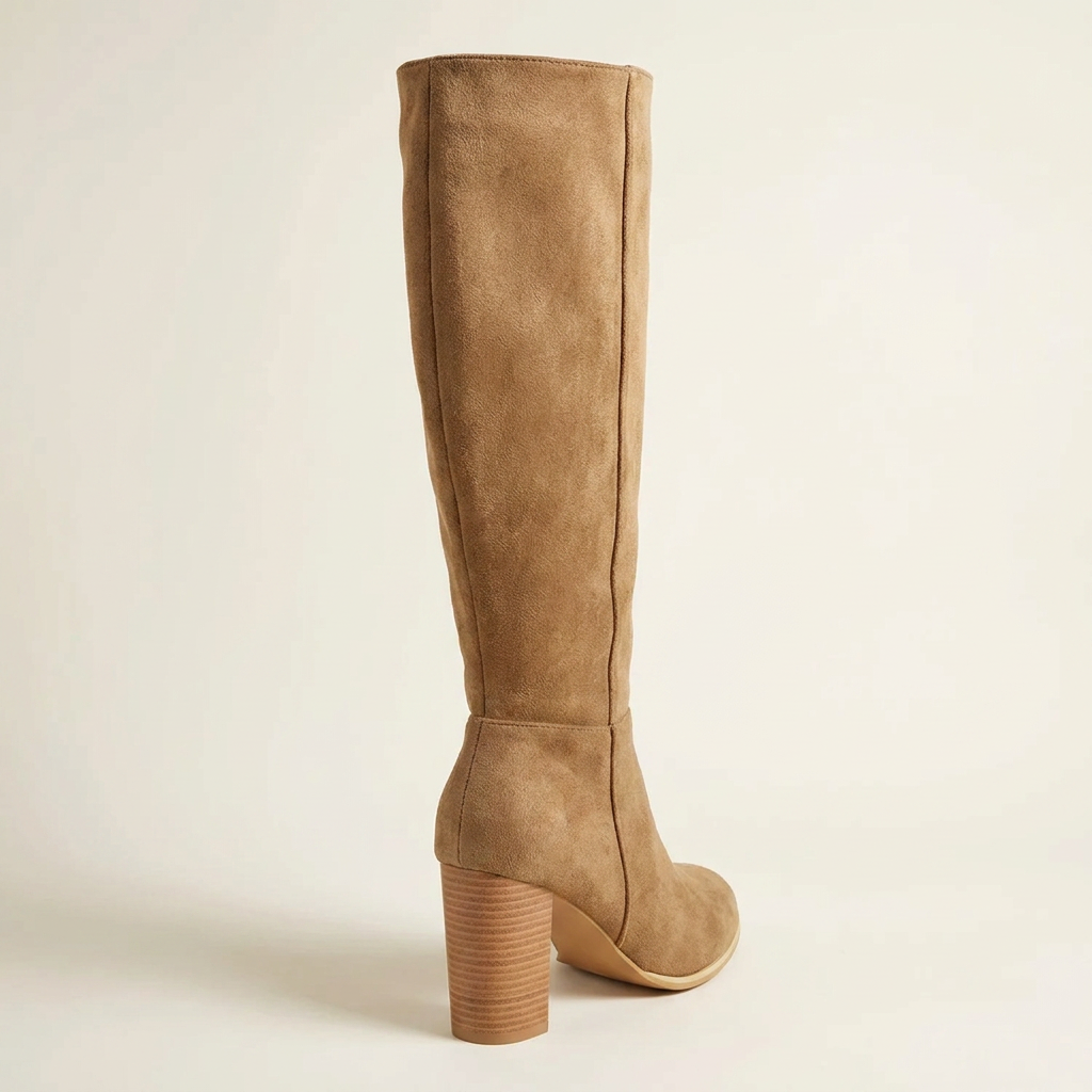 VelouraAvenue Point Toe Block Heels Boots - Khaki - Back