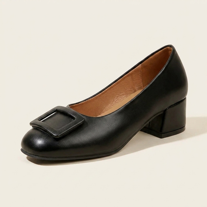 VelouraAvenue Buckle Block Heel Pumps - Black - Single Front