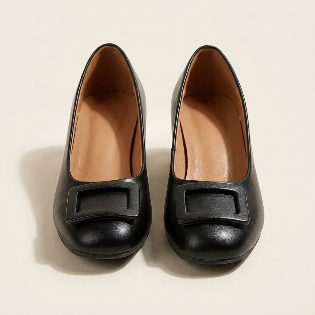 VelouraAvenue Buckle Block Heel Pumps - Black - Front