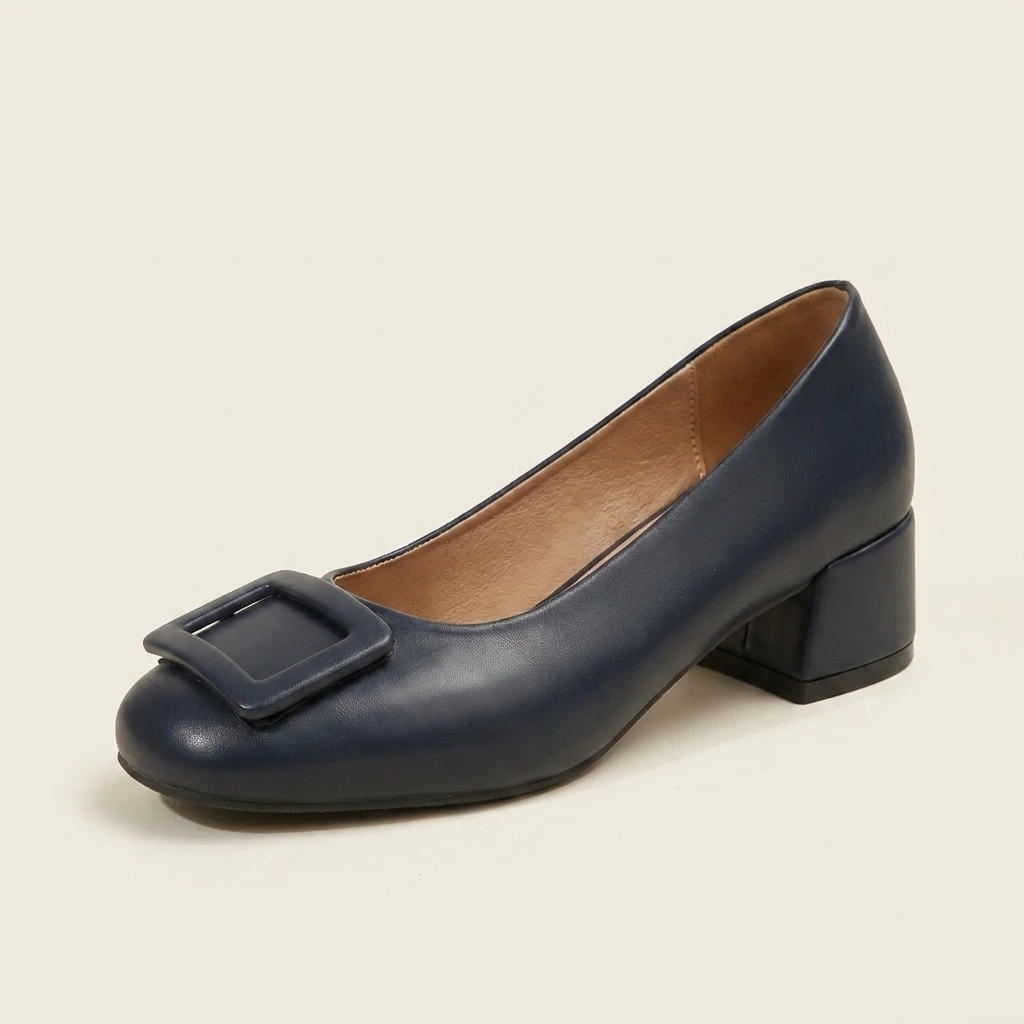 VelouraAvenue Buckle Block Heel Pumps - Dark Blue - Single Front