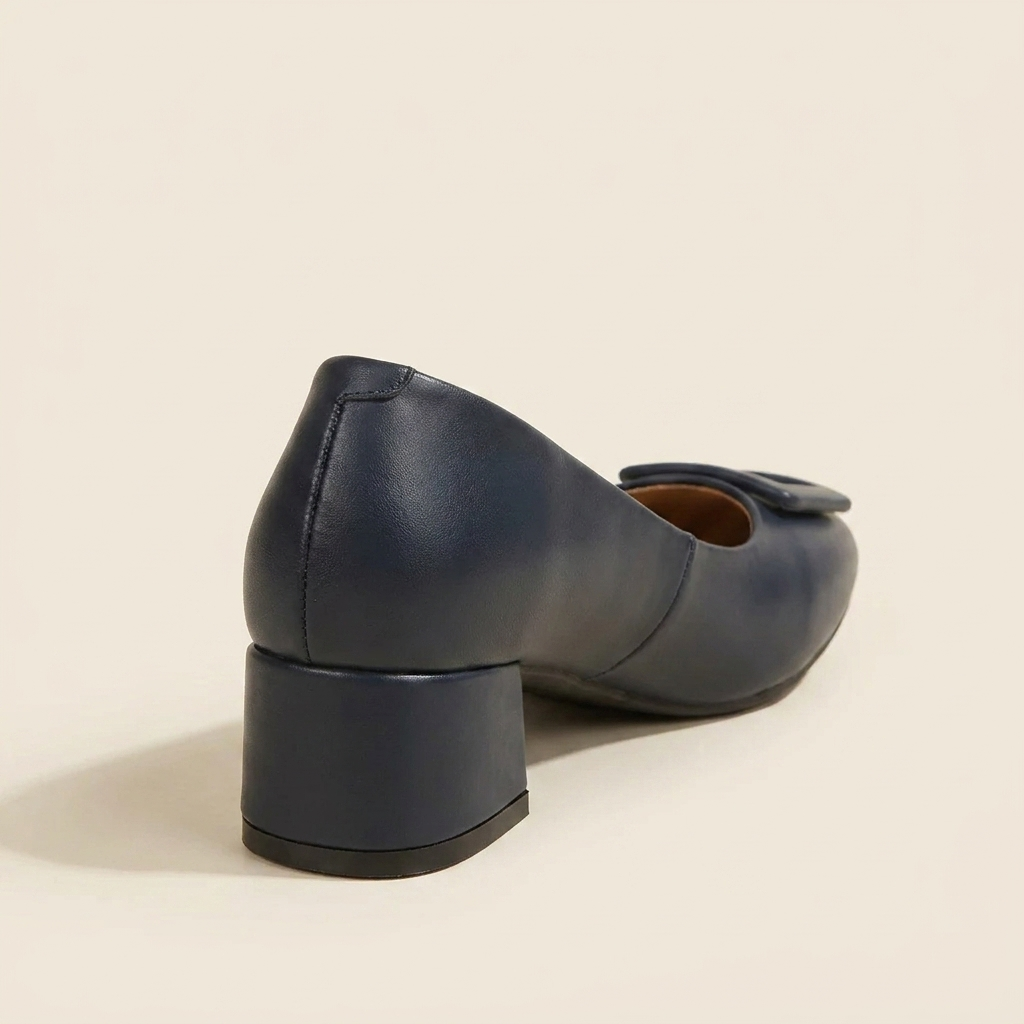 VelouraAvenue Buckle Block Heel Pumps - Dark Blue - Back