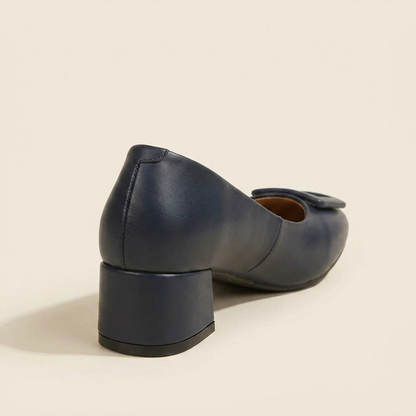 VelouraAvenue Buckle Block Heel Pumps - Dark Blue - Back