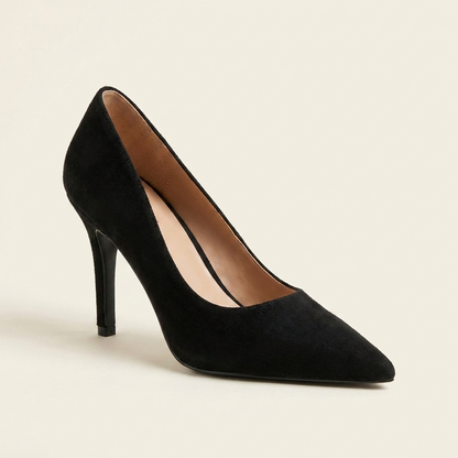 VelouraAvenue Faux Suede Point Toe Pumps - Black - Single Front