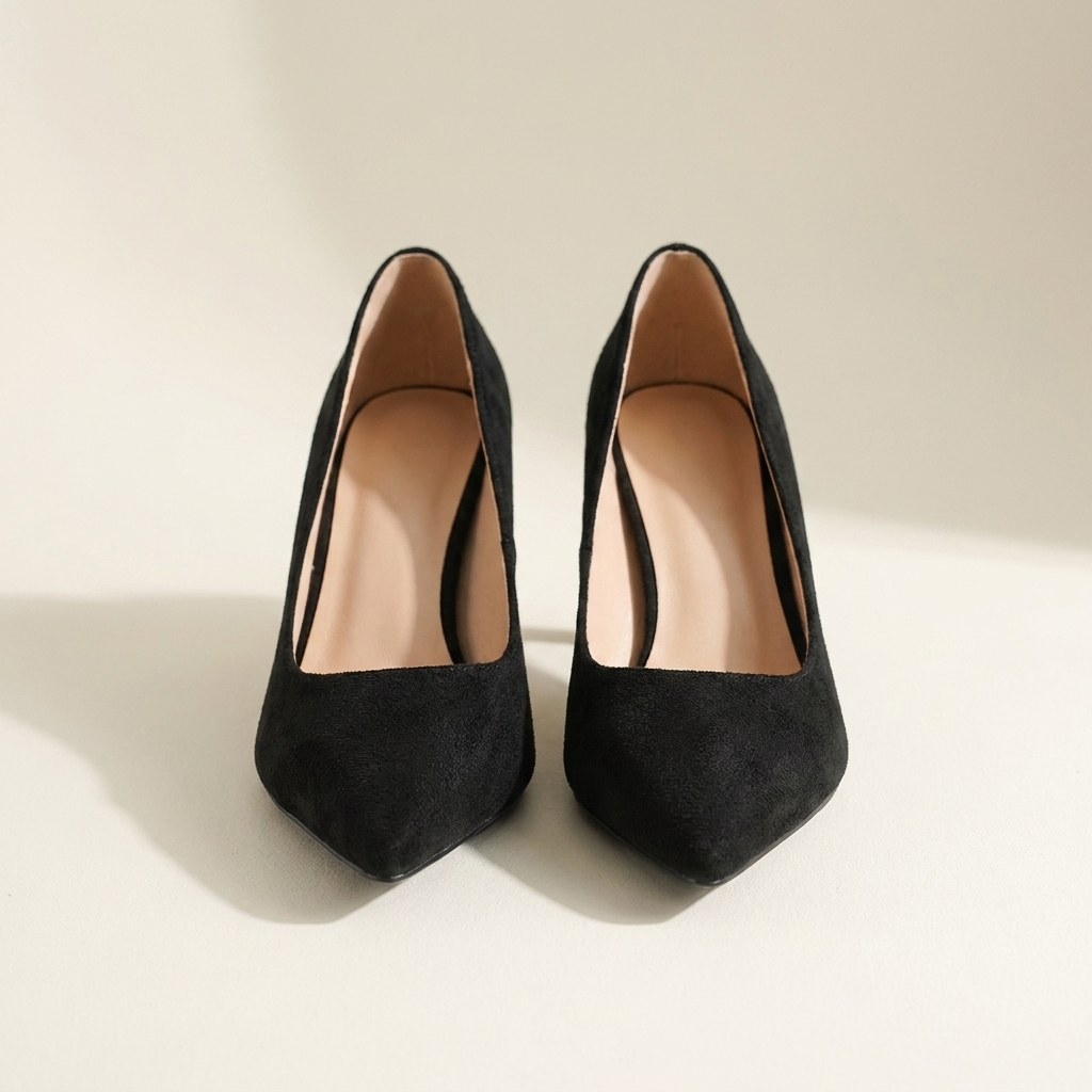 VelouraAvenue Faux Suede Point Toe Pumps - Black - Front