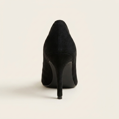 VelouraAvenue Faux Suede Point Toe Pumps - Black - Back
