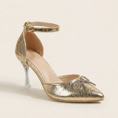 VelouraAvenue Bow Point Toe Pumps - Gold - Single Front